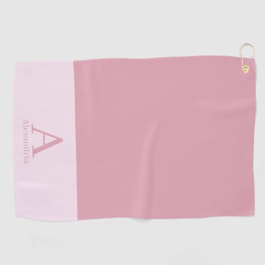 Serviette De Golf Nom du monogramme rose moderne minimal (Horizontal)