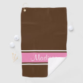 Serviette De Golf Nom du script de bande blanche rose Brown solide (En situation)
