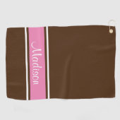 Serviette De Golf Nom du script de bande blanche rose Brown solide (Horizontal)