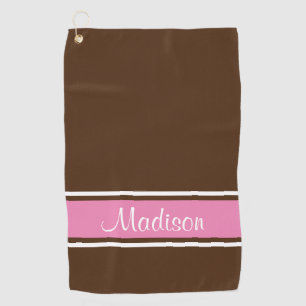 Serviette De Golf Nom du script de bande blanche rose Brown solide