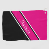 Serviette De Golf Nom du script de bande diagonale noire rose chaud (Horizontal)