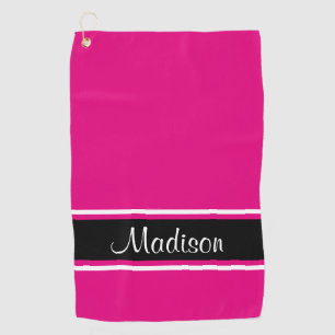 Serviette De Golf Nom du script de bande noire rose chaud solide