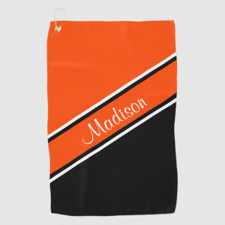 Serviette De Golf Nom du script de bande orange noire diagonale