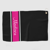 Serviette De Golf Nom du script de bande rose noire (Horizontal)