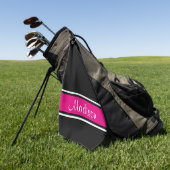 Serviette De Golf Nom du script de bande rose noire (Vert)