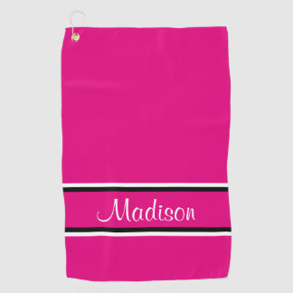 Serviette De Golf Nom du script de bandes noires roses chaudes