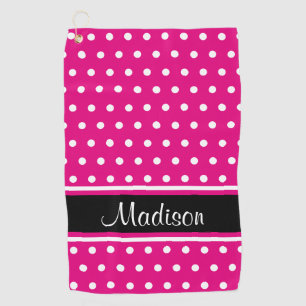 Serviette De Golf Nom du script de la bande noire de point Polka bla