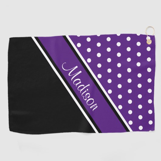 Serviette De Golf Nom du script diagonal diagonal noir Polka Dot Roy (Horizontal)