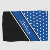 Serviette De Golf Nom du script diagonal noir de point Polka bleu pr (Horizontal)