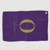 Serviette De Golf Nom Du Script Monogramme Personnalisé Purple Et Or (Horizontal)