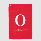 Serviette De Golf Nom du script Monogramme Personnalisé Rouge Et Bla (Devant)