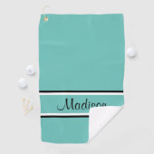 Serviette De Golf Nom du script Turquoise de bande noire (En situation)