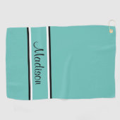 Serviette De Golf Nom du script Turquoise de bande noire (Horizontal)
