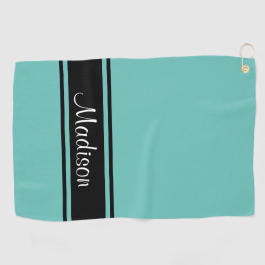 Serviette De Golf Nom du script Turquoise de bandes noires lumineuse (Horizontal)