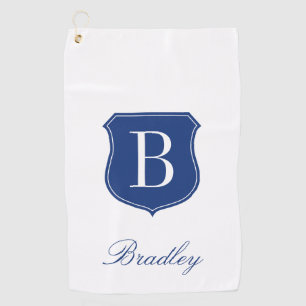Serviette De Golf Nom élégant personnalisé monogramme bleu et bla