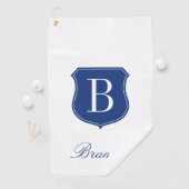 Serviette De Golf Nom élégant personnalisé monogramme bleu et blanc (En situation)