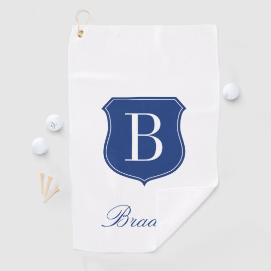 Serviette De Golf Nom élégant personnalisé monogramme bleu et blanc (En situation)