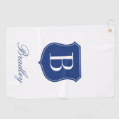 Serviette De Golf Nom élégant personnalisé monogramme bleu et blanc (Horizontal)