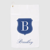 Serviette De Golf Nom élégant personnalisé monogramme bleu et blanc (Devant)