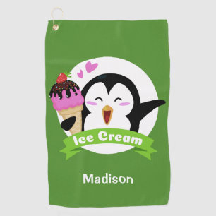 Serviette De Golf Nom et couleur personnalisés Ice Cream Penguin ser