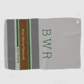 Serviette De Golf nom et initiales du golfplayer rayé moderne (Horizontal)