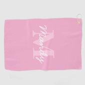 Serviette De Golf Nom et monogramme curieux à l'air mignon | Rose (Horizontal)