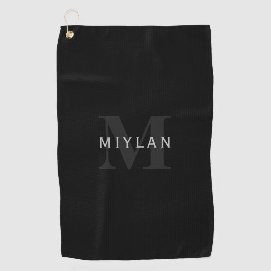 Serviette De Golf Nom et monogramme modernes | Gris et noir (Devant)