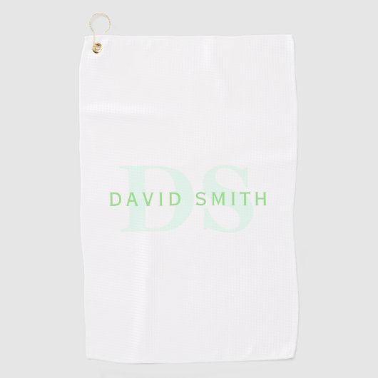 Serviette De Golf Nom et monogramme modernes | Vert et blanc (Devant)