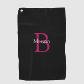 Serviette De Golf Nom et monogramme sur fond noir (Devant)