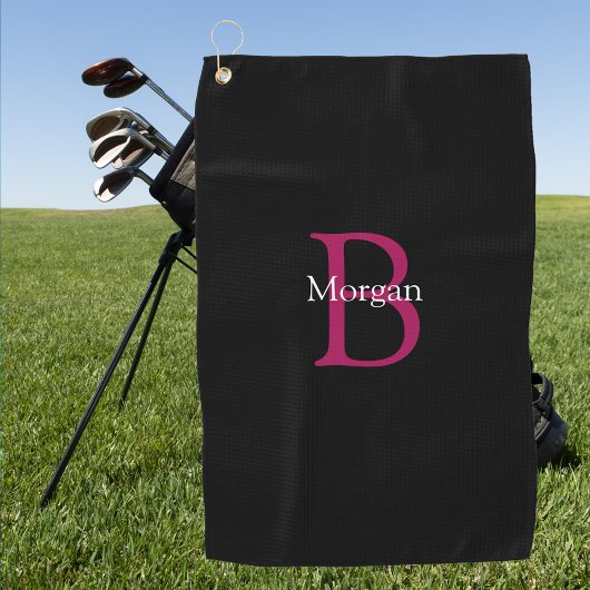Serviette De Golf Nom et monogramme sur fond noir
