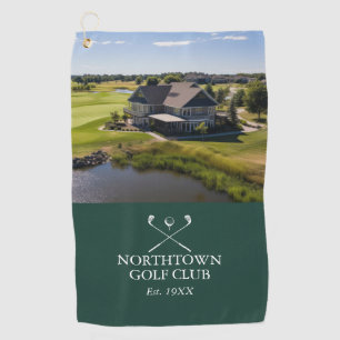 Serviette De Golf Nom et photo de golf personnalisés Émeraude verte