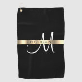 Serviette De Golf Nom & Grand Monogramme, Or noir blanc (Devant)