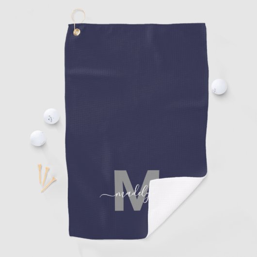 Serviette De Golf Nom initial bleu marine Monogramme (En situation)