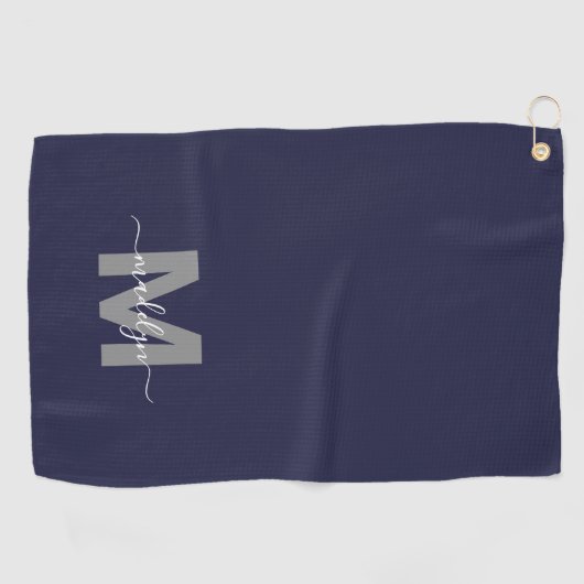 Serviette De Golf Nom initial bleu marine Monogramme (Horizontal)