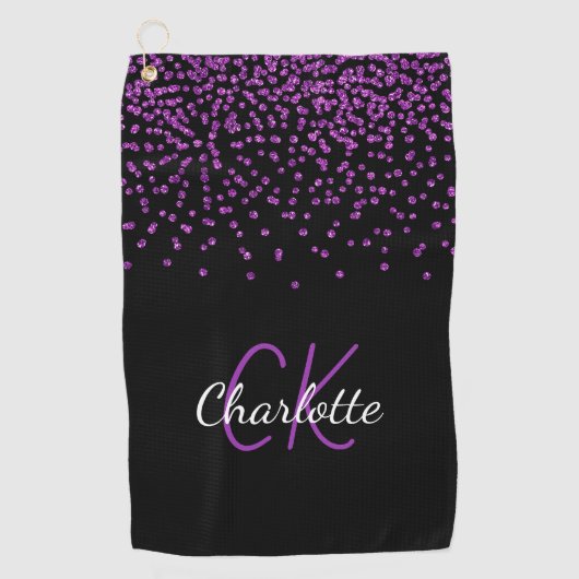 Serviette De Golf Nom initial du monogramme de parties scintillant v (Devant)