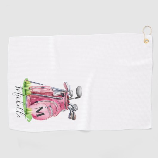 Serviette De Golf Nom initial rose Monogramme (Horizontal)