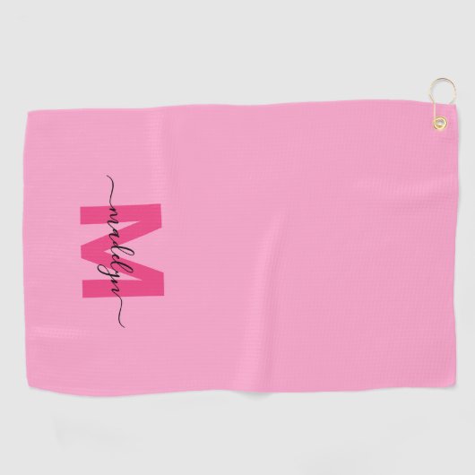 Serviette De Golf Nom initial rose Monogramme (Horizontal)