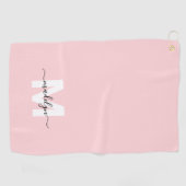 Serviette De Golf Nom initial rose pâle Monogramme (Horizontal)