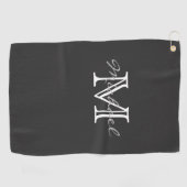 Serviette De Golf Nom minimal élégant et Monogramme gris foncé (Horizontal)