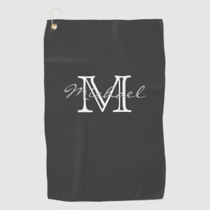Serviette De Golf Nom minimal élégant et Monogramme gris foncé