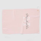 Serviette De Golf Nom minimal élégant et monogramme rose (Horizontal)