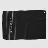 Serviette De Golf Nom modifiable et bandes géométriques | Noir et bl (Horizontal)