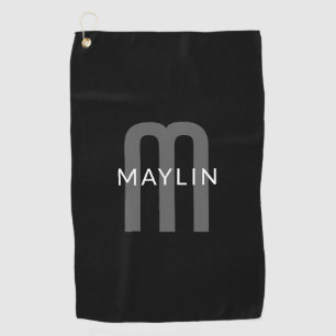 Serviette De Golf Nom Monogramme d'apparence moderne Noir gris bla