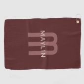 Serviette De Golf Nom Monogramme d'apparence moderne | Rouge marron (Horizontal)