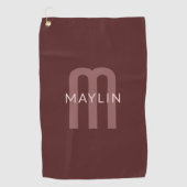 Serviette De Golf Nom Monogramme d'apparence moderne | Rouge marron (Devant)