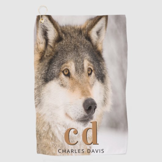 Serviette De Golf Nom monogramme de la tête de loup (Devant)