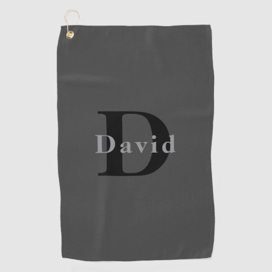 Serviette De Golf Nom & Monogramme | Gris foncé (Devant)