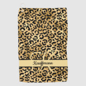 Serviette De Golf Nom Monogramme Imprimé Léopard Noir Or Cheetah (Devant)