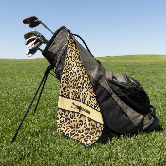 Serviette De Golf Nom Monogramme Imprimé Léopard Noir Or Cheetah (Vert)