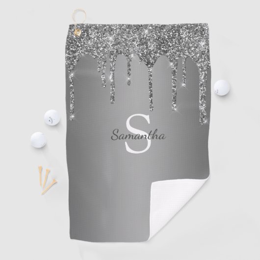 Serviette De Golf Nom Monogramme Paillettes Argentées (En situation)